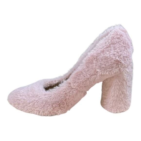 Aldo Fuzzy Fur Pink Block Heels - Picture 2 of 5